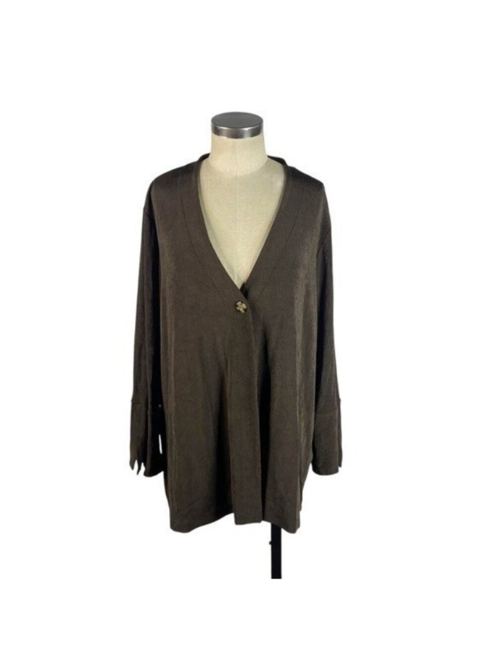 NEW Chicos Travelers Tort Button Jacket Cardigan 3 (XL - 16 / 18) Cocoa Bean